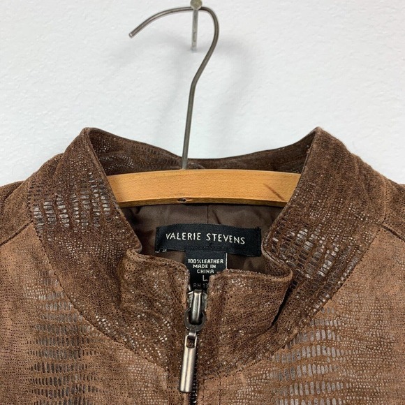 Valerie Stevens Mock Neck Suede Leather Zip Snake Skin Jacket Size Large - Picture 7 of 8